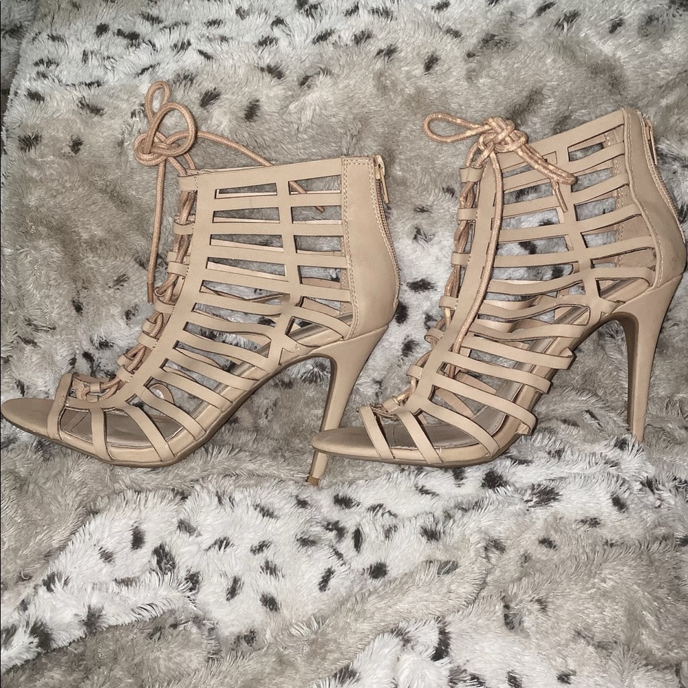 Tan strap tie heels great for going out